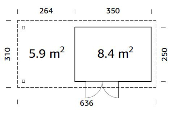 Palmako Lars 4 haveskur 8,4 + 5,9 m² - 250 x 390 cm